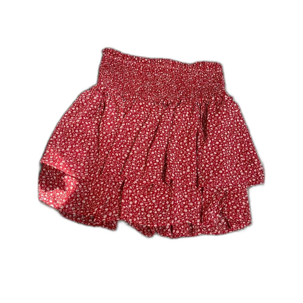 Dress Forum red and white floral Ruffled mini skirt with elastic waistband S